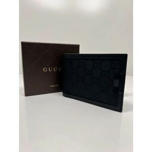 Gucci GG Black Canvas With Grained Leather Trim Bi fold Men wallet with Insert